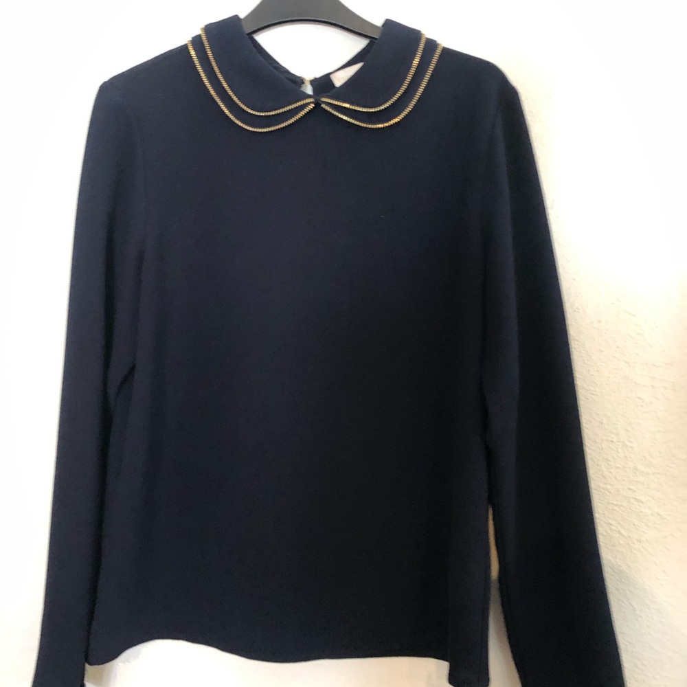 Cooper & Ella Navy blouse with zipper collar